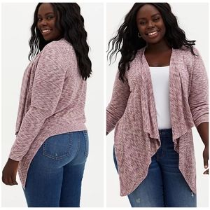 TORRID SPACE-DYE CARDIGAN DRAPE FRONT SWEATER
